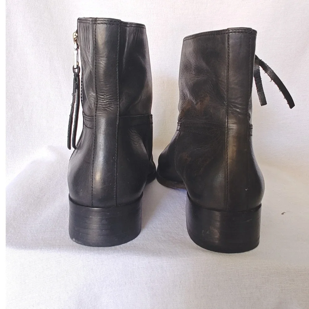 Coach Ankle Boots Womens‎ Black Leather Side Zip Low Block Heel Sample